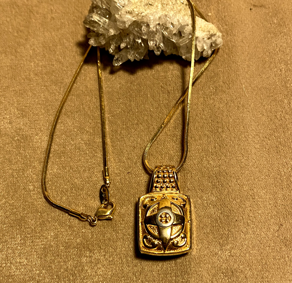 Modern Tigers Eye Necklace Gold Rectangular Compa… - image 2