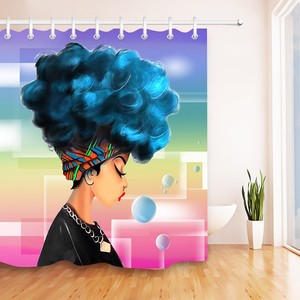 Make-up Afro-American Girl Shower Curtain Liner Bathroom Polyester Fabric Hooks