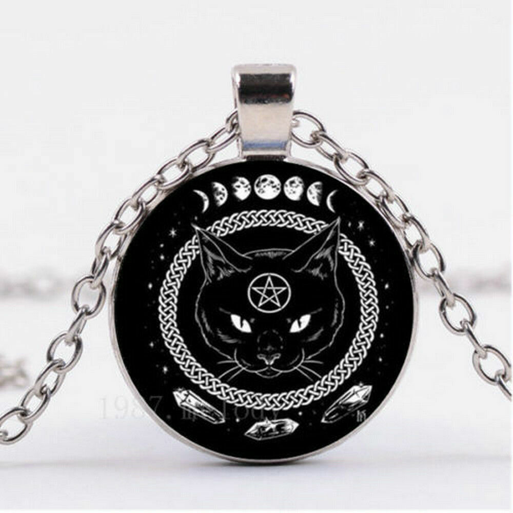 BLACK CAT PENTAGRAM MOON WICCA  pendant 22