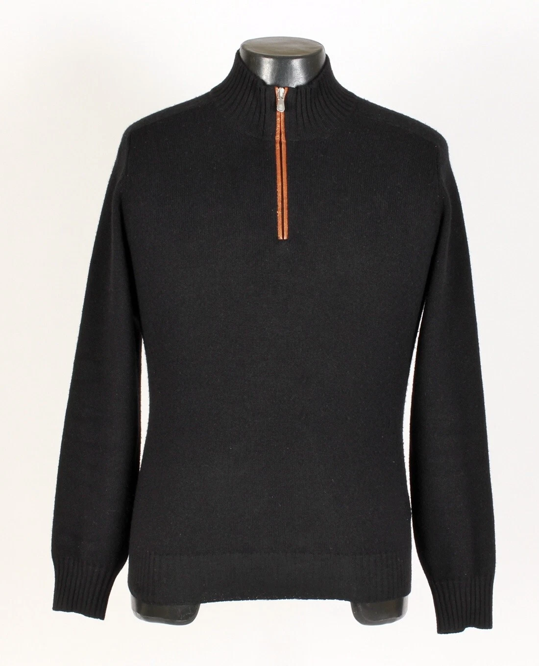 Brunello Cucinelli — Brunello Cucinelli 100% Cashmere / Leather ½ Zip Sweater - S /  M - $2250 Retail