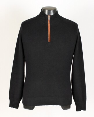 Brunello Cucinelli 100% Cashmere / Leather ½ Zip Sweater - S /  M - $2250 Retail