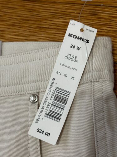 Croft & Barrow Womens Capri Pants Plus Sz 24W Beige Poly Cotton Canvas NWT $34 - Picture 2 of 5