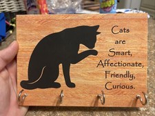 NEW Handmade Wood Leash Key Holder Cats Are Smart Friendly Curious