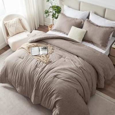  Comforter Set - 3 Pieces Soft Luxury Cationic Dyeing Size Queen Khaki