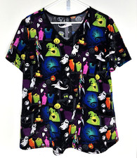 Disney Tim Burton's Halloween Scrub Top  M Medium Nightmare Before Christmas