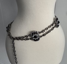 Vintage Metal Chain Belt of Gem Covered Medallions Adjustable Boho