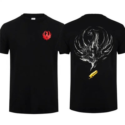 Ruger Bullet Smoking T-Shirt American Firearms Cotton T-Shirt Graphic Tactical T