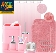 Complete Pink Ombre Bathroom Accessory Set with Shower Curtain and Rugs