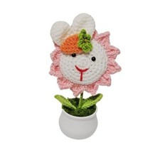 1Pcs Adorable Handmade Crochet Bunny Sunflower Potted Plant Cute Knitted