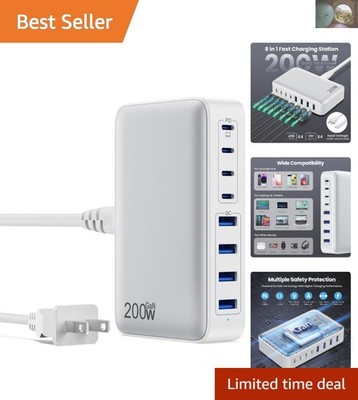 8-Port GaN III USB C Charger Block   200W PD Fast Charging for MacBook & Phones