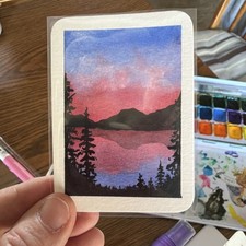 ACEO Painted Original Landscape Art Trading Card Signed