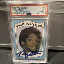 TONY ATLAS PSA 5 AUTO 8 1982 Wrestling All Stars POP 6 Rookie Series A Signed 🔥
