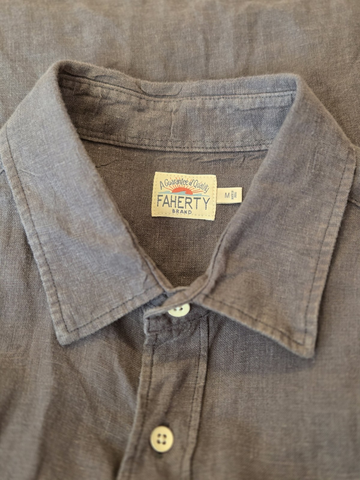 Faherty Long Sleeve Button Front Collared Linen G… - image 7