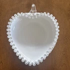 Vintage Fenton Silver Crest Milk Glass Bowl Heart Shaped Ruffled Edge 6.75"X 8"