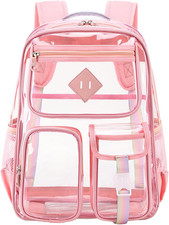 Clear PVC Backpack Heavy Duty See through School Bookbag Transparent PVC, Mesh