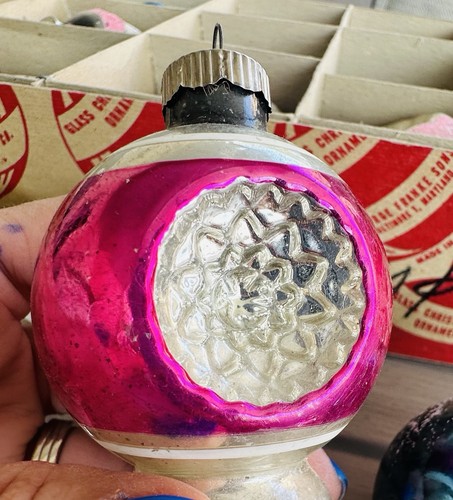 10 Shiny Brite Mercury Glass Christmas Ornament Double Indent Teardrop Mica - Picture 12 of 24