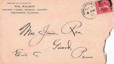 1903 Princeton IL Cover Bureau  County Clerk to Janet Rea Girard PA  CV09