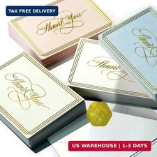 100 Pack Elegant Embossed Gold Foil Thank You Cards with Envelopes  3.5'