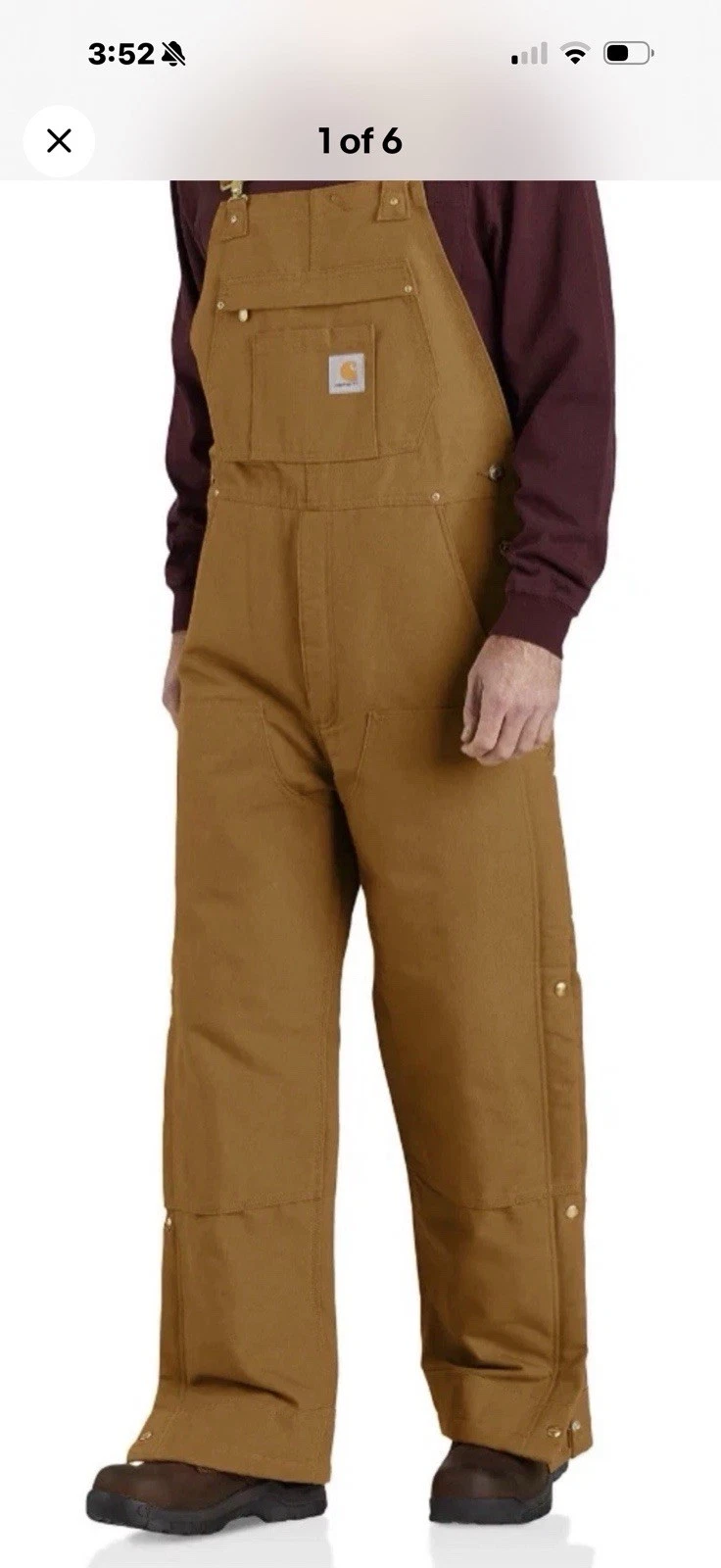 Carhartt Firm Duck Insulated Bib Coveralls Men’s XL Loose Fit Brown OR4393M New