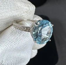 ✨Stunning Blue Topaz Sterling Silver Ring Size 7.75 Signed FAS 925✨