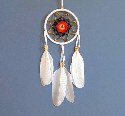 Traumfänger weiß gold Perlen Stern Dreamcatcher rot Perlendekoration 9x25cm