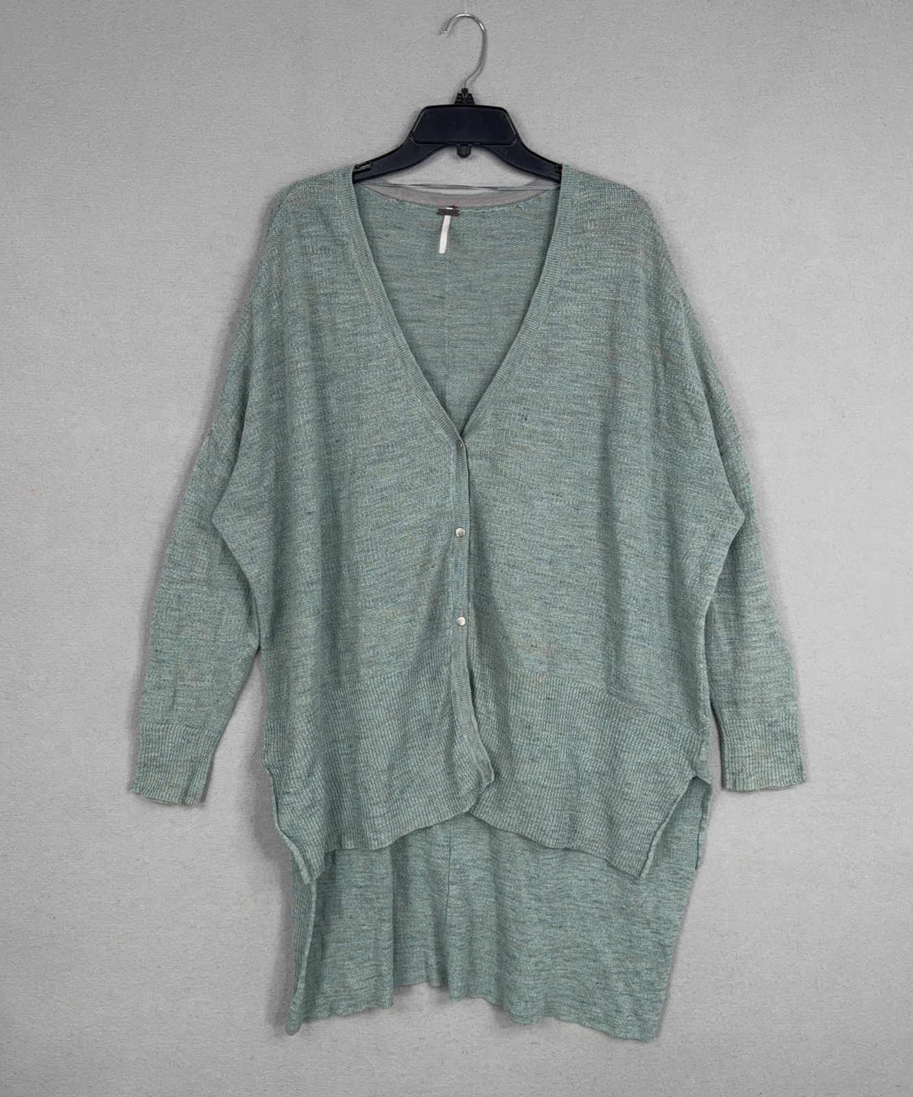 Free People Sweater Womens Large Green Oversized High Low Cardigan Tunic Knit