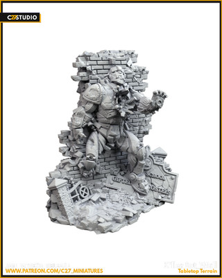 C27 -  Destroyed Sentinel & Wall Terrain (40mm Marvel Crisis Protocol/ Heroclix)