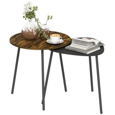 HOMCOM Set of 2 Nesting Side Table with Metal Frame, Rustic Brown Refurbished