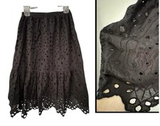 VTG Womens Black Eyelet Midi Skirt S/M Fairy Grunge Whimsigoth Festival Boho