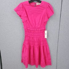 Eliza J Cotton Smocked Embroidered Flutter Sleeve Pink Dress Womens Size 2 NWT