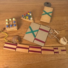 Vintage Wooden Toy Bundle Jacobs Ladder Magic Wallet Peg Game Tic Tac Toe Lot