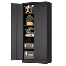 71" Tall Steel Garage Cabinet, Locking Doors 4 Shelves