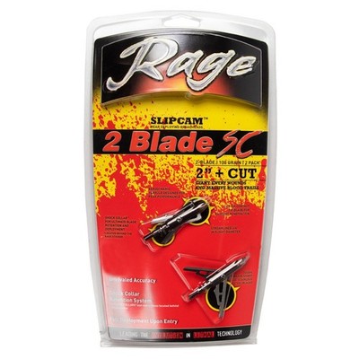 RAGE 2 Blade SC 100gr 2'' Cut Slipcam Broadhead 2-Pack #R61200, Black BRAND NEW