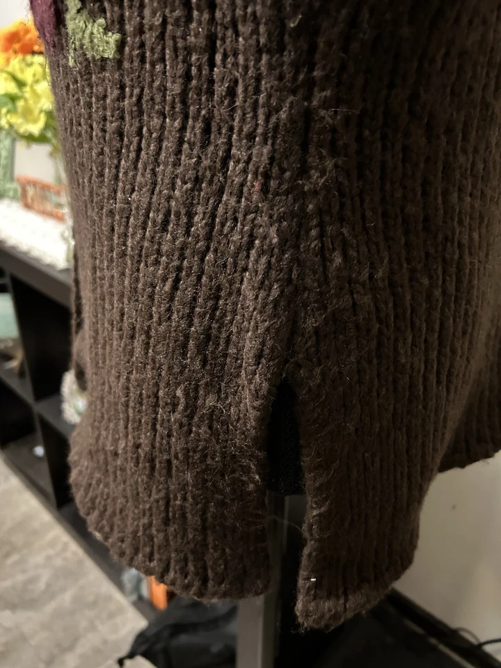 Cárdigan para mujer April Cornell marrón floral mezcla de lana pequeño botón delantero boho Foto 4 de 4