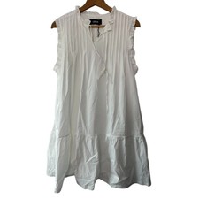 CIDER Knotted Sleeveless White Mini Dress Ruffle Trim Tie Neck Tiered Large New