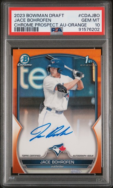 2023 BOWMAN DRAFT CHROME PROSPECT AUTO ORANGE JACE BOHROFEN 17/25 PSA 10