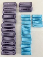 Vintage Hair Curlers Rollers Purple Blue Plastic Curlers Snap On 30 Piece Lot