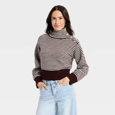 Women's Mock Turtleneck Button Pullover Sweater - Universal Thread Burgundy