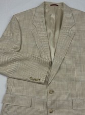VTG Hart Schaffner Marx 100 Silk Tweed Sport Coat 46L Beige/Ivory Plaid Pastels