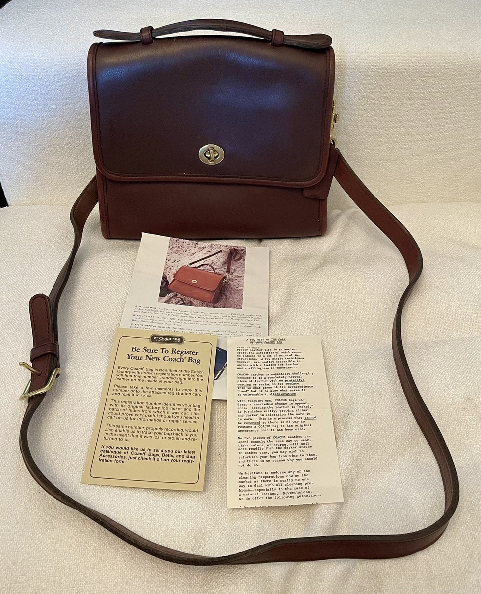 Vintage Coach Court #9870 Bag Black Currant Burgundy with Brass