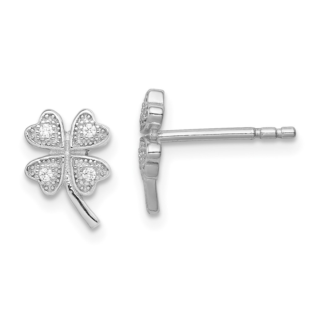 Sterling Silver Polished Cubic Zirconia 4 Leaf Clover Stud Earrings 0.97gm