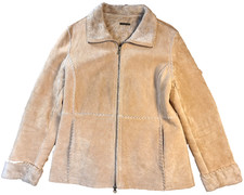 VTG Guess 100% Leather Suede Coat Jacket Womens MED Sherpa Lined Y2K Yellowstone