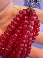 Necklace Red Multi strand Textured Bead Heart Clasp Statement 16" Stunning Vtg