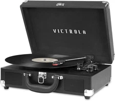 Victrola Vintage Bluetooth Portable Suitcase Player, 3-Speed Turntable - Black