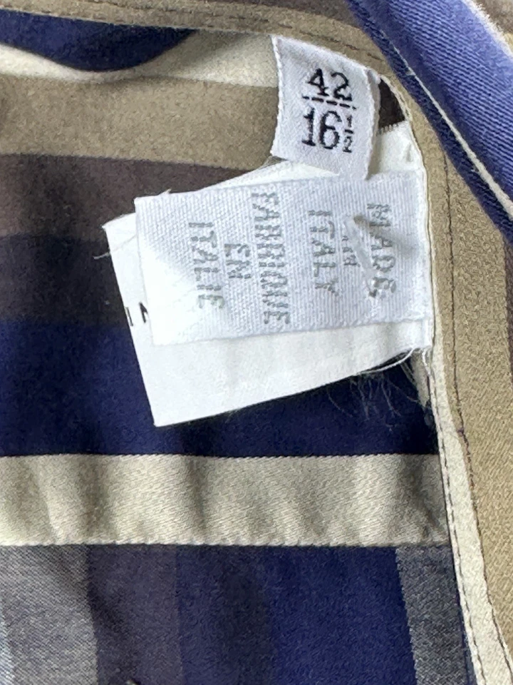 Camisa de Vestir Gianfranco Ferré Studio Rayas Marrón Azul Beige Italia 16.5 42 Foto 3 de 4