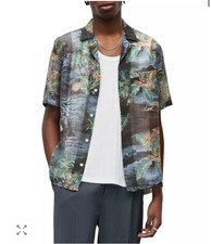 AllSaints Aquila Short Sleeve Shirt Tropical Print Relaxed Fit Button Front