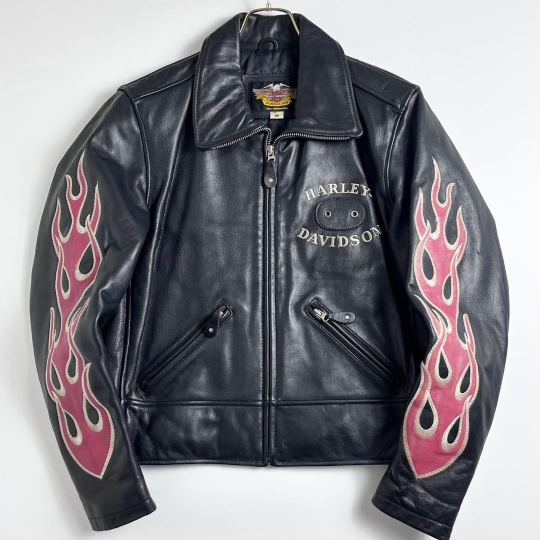 ☆ Harley Davidson Fire Arm Leather Riders Jacket M Cowhide Motorcycle Rare 88 image 2