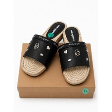 Karl Lagerfeld Paris Tulia Black Espadrille Slide Sandals Charms Womens 7.5 NEW