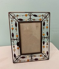 VTG Pier 1 Imports Wired Brown Beaded Frame 4x6 Photo Multicolored Beads Boho