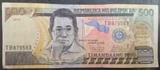 2013 Philippines 500 Piso P196c, TB879583, sigs Aquino III & Tetangco. 